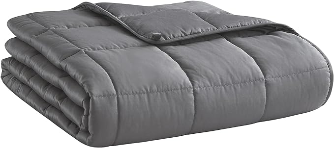 L'AGRATY Weighted Blanket for Adults- Dark Grey, 48"x72", 15lbs, Twin Full Size Heavy Throw Blanket, Cooling, Breathable, Microfiber with Glass Beads, Big, Washable, All-Season