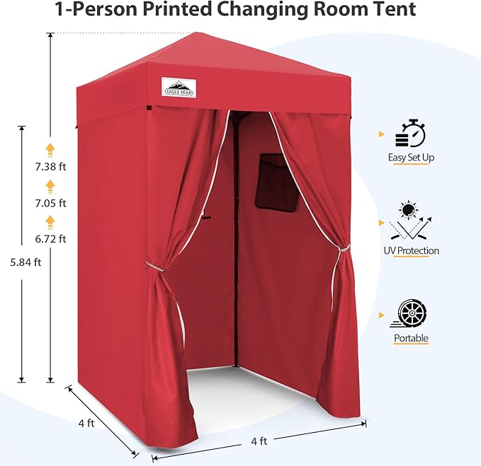 EAGLE PEAK EAGLE PEAK Flex Ultra Compact Pop-up Canopy, Sun Shelter, Changing Room, Portable Privacy Canopy Cabana, 4x4ft Canopy Tent, for Pool, Fashion Photoshoots, or Camping, Red