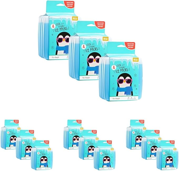 Cool Coolers by Fit & Fresh Slim Ice Packs, Quick Freeze, Space-Saving, Reusable Ice Packs for Lunch Boxes & Coolers
