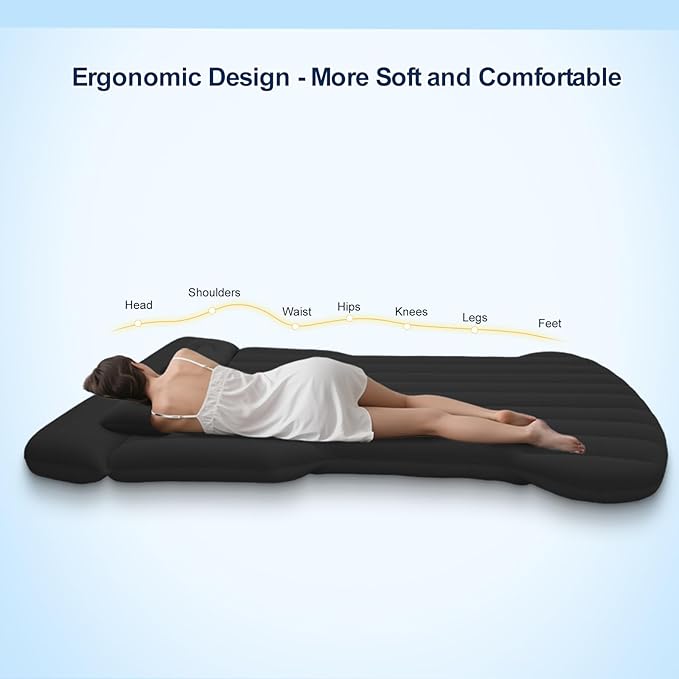 SUV Air Mattress, Car Air Mattress Compatible with Tesla Model Y, Camping Bed for Car Backseat, Inflatable Sleeping Pad with Pump, Truck Jeep Travel Bed for Camping Road Trip (Black)