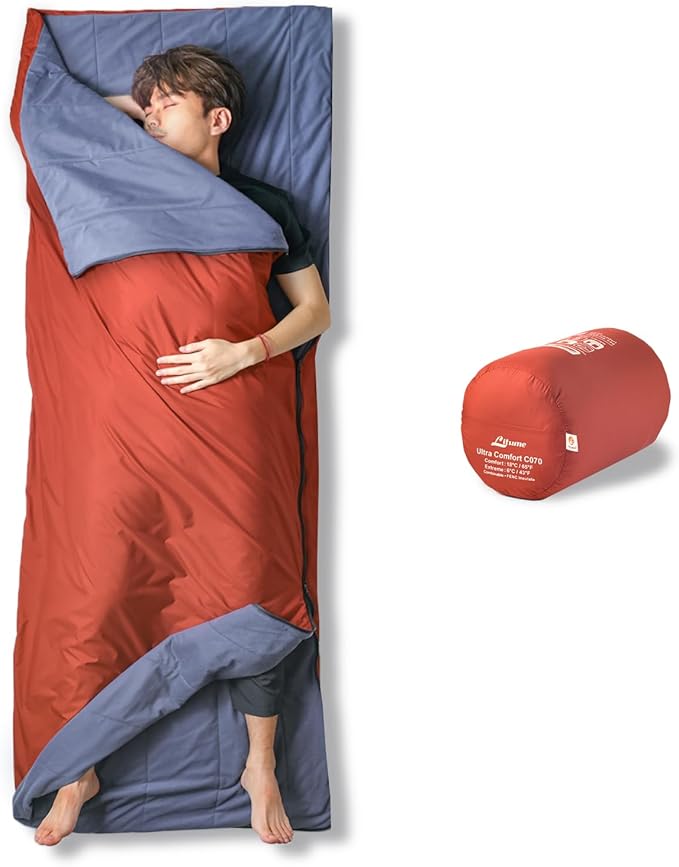 Litume Compact Sleeping Bag 68°F-50°F 1.6lbs, Combinable Lightweight Portable Packable sleep sacks for Adults for Backpacking, Camping, Hiking, Travel, Family, with Stuff Sack, 3 seasons, Velvet lined