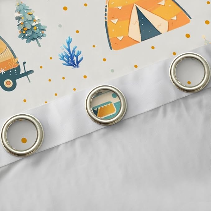 Feelyou Adventure Camping Blackout Curtains Camper Picnic Darkening Drapes for Bedroom Living Room Decor Happy Camping Thermal Insulated Shades Window Treatments, 2 Panels 52 x 63 Inch