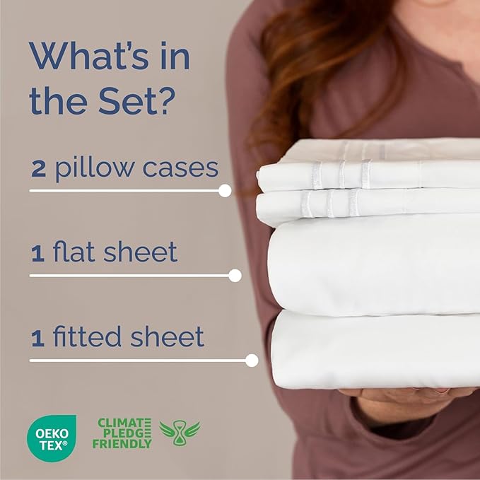 Cal King Size 4 Piece Sheet Set - Comfy Breathable & Cooling Bed Sheets Set - Hotel Luxury Bedding for Women, Men, Kids, Teens, Boys & Girls - Deep Pockets, Ultra-Soft, Wrinkle Free - Oeko-Tex - White