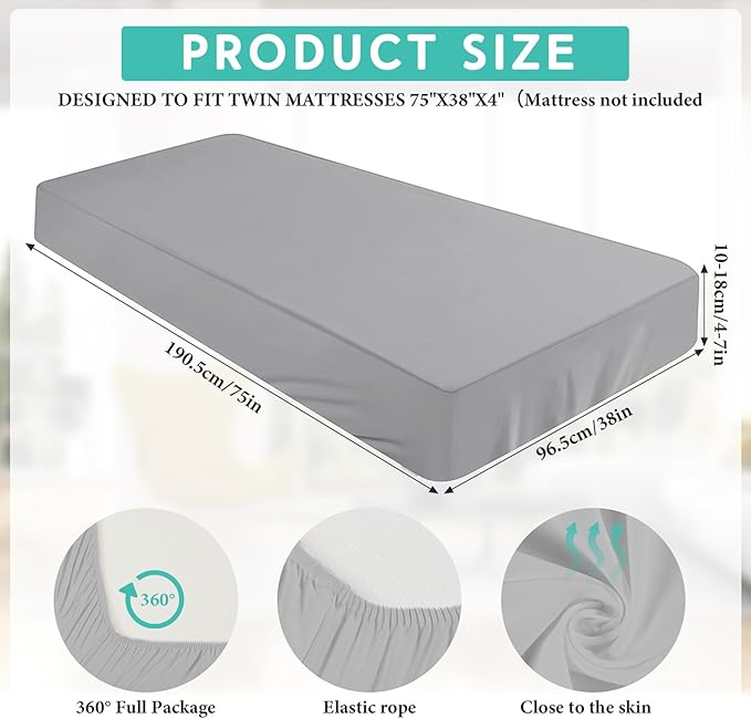 Breling Fitted Sheet (Sheet Only) Compatible with Milliard Trifold Mattress Folding Mattress Fitted Microfiber Bedsheet for Camp Bunk Rvs Bed(Twin,4'',Light Gray)