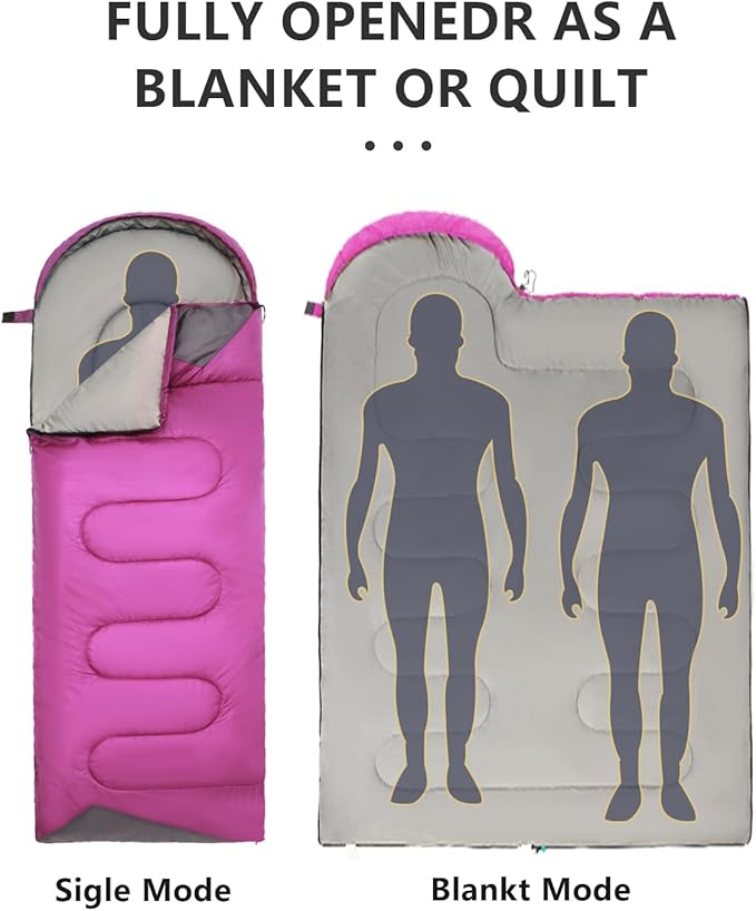 Sleeping Bags for Adults Cold Weather - 20 Degree Big&Tall Size Backpacking Lightweight Waterproof for Girls Boys Mens Teen Women for Camping Hiking Outdoor Travel Hunting with Compression Bags