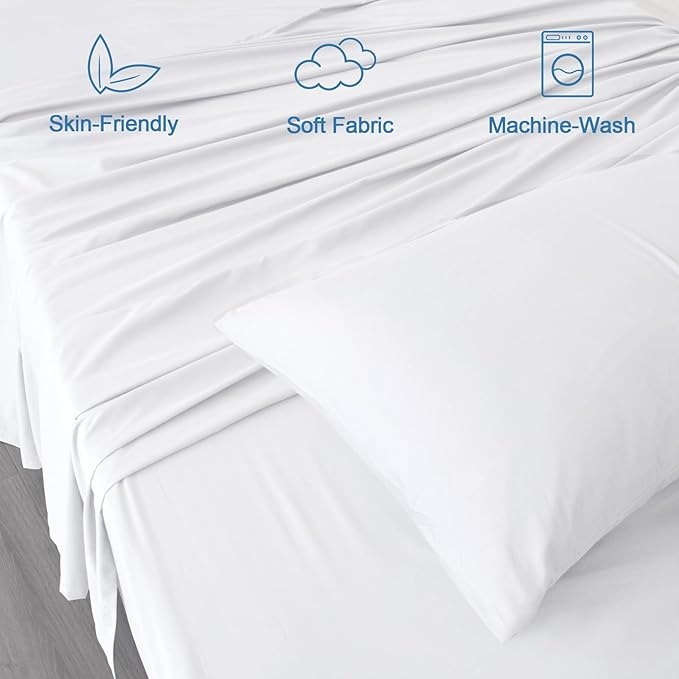 SPRINGSPIRIT RV Queen Sheets, Super Soft RV Short Queen Sheets for RV Camper, 4 Piece Bed Sheets Set Deep Pockets, Extra Soft and Breathable Bedding Sheets, White