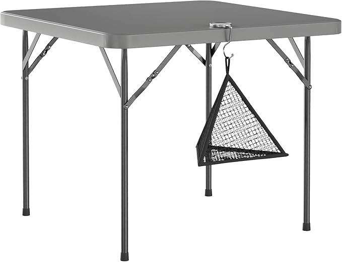 VECELO Folding Card Table Square with Mesh Bag, Heavy-Duty Collapsible Locking Legs & Easy to Storage, Portable for Indoor/Outdoor Use, Light Grey