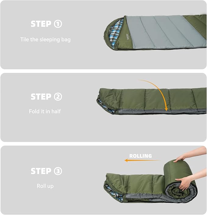 Cotton Flannel Liner Sleeping Bag for Adults Teens Kids, Cold Weather & Warm, 3 Seasons, Lightweight Compact Camping Essentials Equipment, Hiking, Outdoor, Travel
