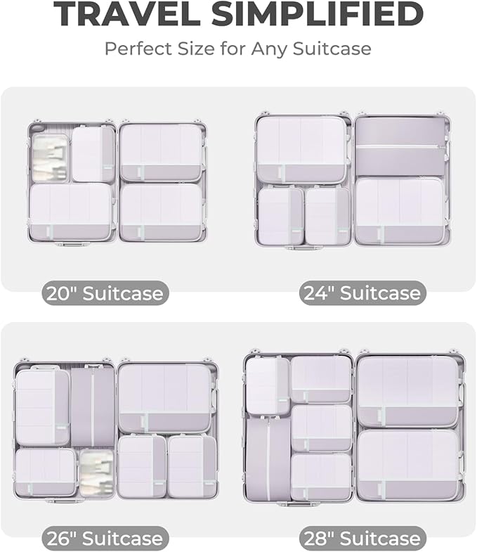 Percover Compression Packing Cubes 4-Piece Set, Packing Cubes Compression for Travel with Label Pockets, Travel Organizer for Carry On & Checked Luggage, Purple