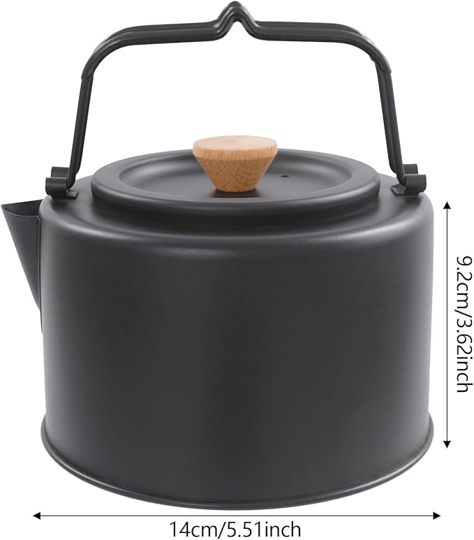 Camping Kettle, Stainless Steel Portable Coffee Tea Pot with Anti-Scald Handles, 35.2oz Capacity for Outdoor Camping Hiking Picnics (Black)