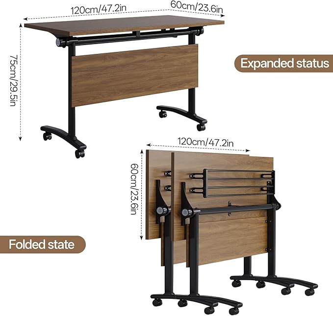 2Packs Conference Room Table Foldable, Rectangular and Space-Saving Desk for Meetings, Offices, and Classrooms Heavy Duty, Sturdy Construction Easy Setup (Black Walnut 47.2*23.6*29.5Inch)