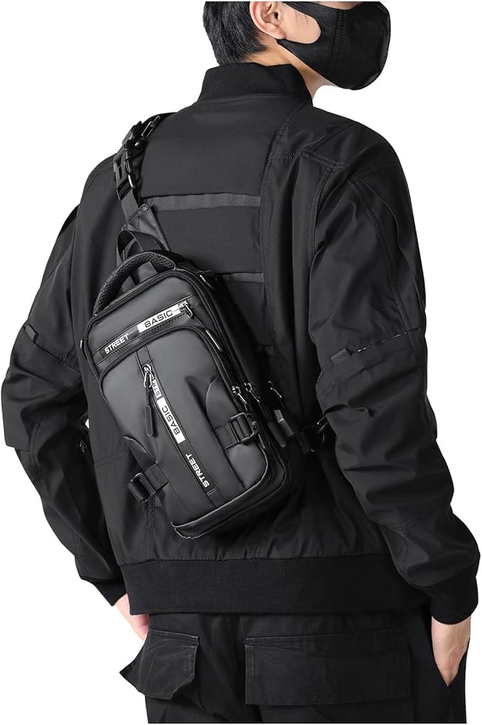 SEAFEW Anti Theft Sling Crossbody Backpack Shoulder Bag for Men, Lightweight One Strap Motorcycle Back Pack Sling Bag Backpack for Hiking Walking Biking Travel Cycling with USB Charger Port