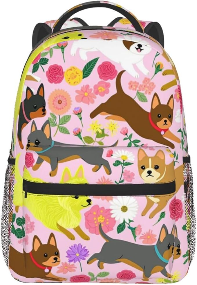 Daypack Bookbag Multipurpose Anti-Theft Big Capacity Carry On Bag, Chihuahua Dog Cute Pink Travel Hiking Camping Rucksack With Padded Straps