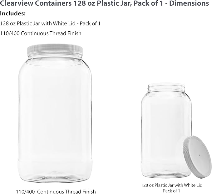 Plastic Storage Shatter Proof Jars with Leak Proof Lids, BPA Free, Hand Wash Only (128oz, 1PK White)