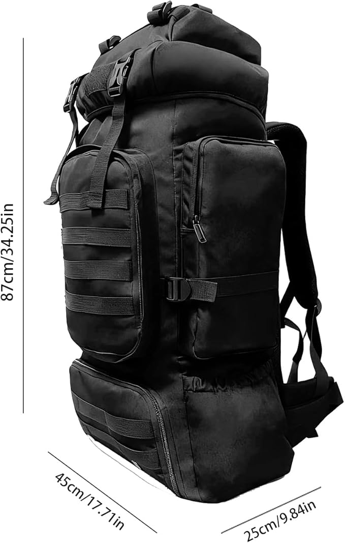 Tactical 80L Hiking Backpack with Dedicated Shoe Compartment - Large Capacity Rucksack for Camping Backpacking Men Women - Outdoor Trekking Travel Pack (Black)
