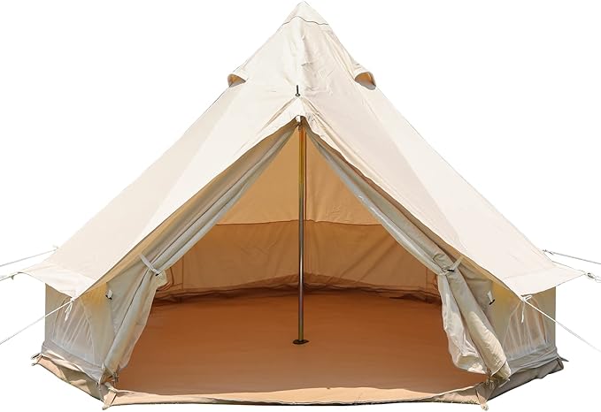 Cotton Canvas Bell Tent, Luxury Glamping Tent, Yurt Tents for for All Year Living, Waterproof Bell Tent for 4/8/10/12 Person Family Camping Outdoor Hunting Christmas Party in 4 Seasons 13.1Ft/4M