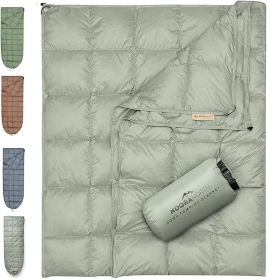 Down Camping Blanket with Footbox – Lightweight, Packable, Water Resistant Backpacking Quilt & Warm Puffy Compact Outdoor Throw – 52x77 with Stuff Sack for Stadium, Hiking & Travel