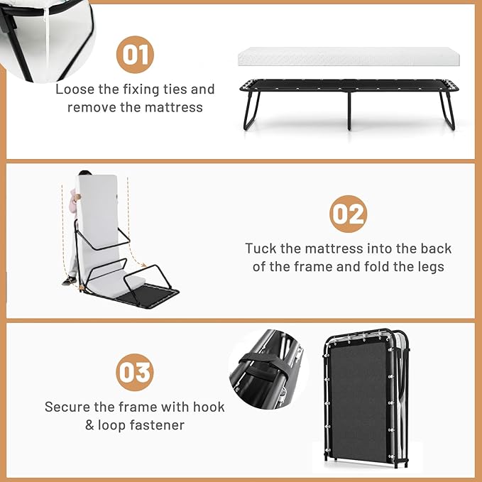 GOFLAME Folding Bed with Mattress Cot Size, 75” x 31” Rollaway Guest Bed Foldable with Memory Foam & Sturdy Metal Frame, Portable Roll Away Beds for Adults for Living Room, Office