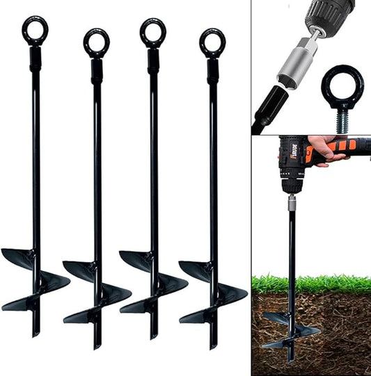 Ground Anchors Screw in 15 Inch Set of 4 Tent Stakes Heavy Duty Trampoline Anchor Kit Earth Anchor Swing Set Anchors for Metal Swing Set Trampoline Anchors High Wind Black