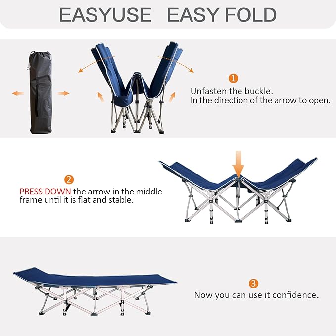 Camping Cot with Comfortable Mattress Violet and Cerulean Cots for Sleeping Heavy Duty Camping Bed 2 Person Folding Cot Include Carry Bag Camping Cots for Adults Vacation Indoor Outdoor