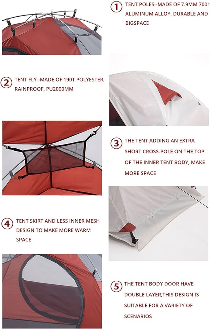 4 Season Ultralight Waterproof Camping Tent,Backpacking Tent,2 People Double Layer All Weather Easy Setup Tents for Outdoor Survival,Hiking,Backpack Travel,Mountaineering
