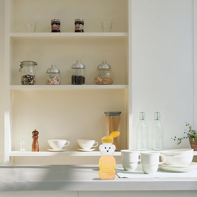 ARTIBETTER 8pcs Bear Shaped Refillable Juice and Milk Bottles, Food-grade Plastic Containers for Honey, Ketchup Storage, Leak-proof Design for Kitchen and Dining Use