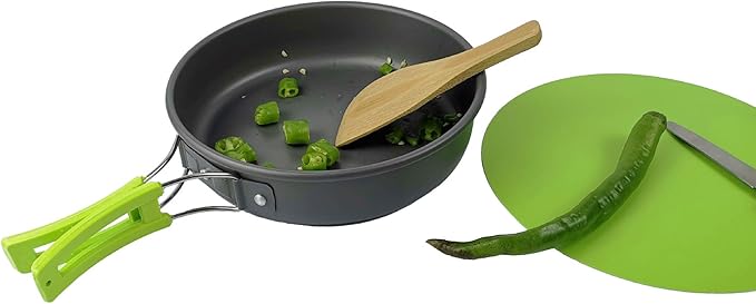 Peidesi Camping Cookware Mess Kit, Portable Camp Stove Pots and Pans Set, Carabiner, Folding Knife, Fork Spoon Kit, Carry Mesh Bag,Teapot for Backpacking, Outdoor Camping, Hiking and Picnic（16Pcs）