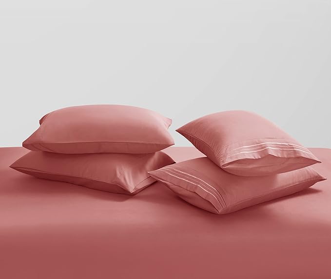Clara Clark Full Sheets - Hotel Luxury 6 Piece Bed Sheets for Full Size Bed - Soft Bedding Sheets & Pillowcases, Fits Mattress up to 16 inch deep. Full, Pink Clay