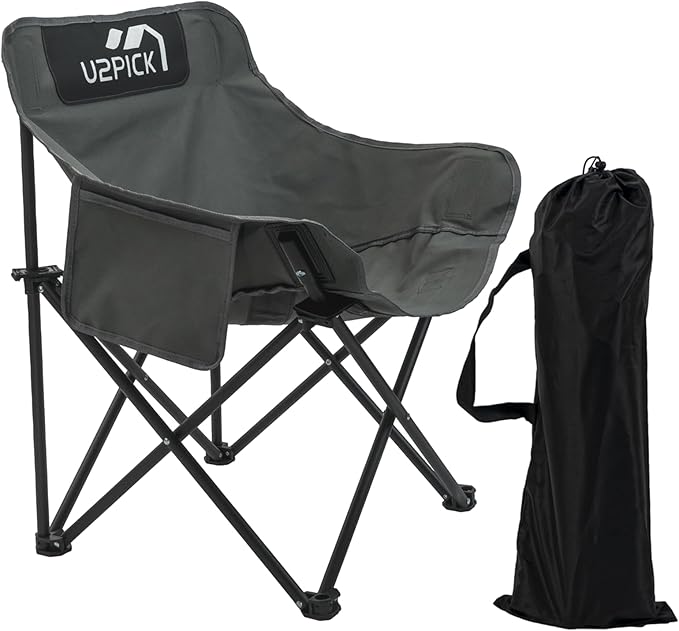 Folding Camping Chairs, Portable Moon Chair Support Up to 330Lbs with Carry Bag, Lightweight Foldable Outdoor Chair with Cup Holder, Gray