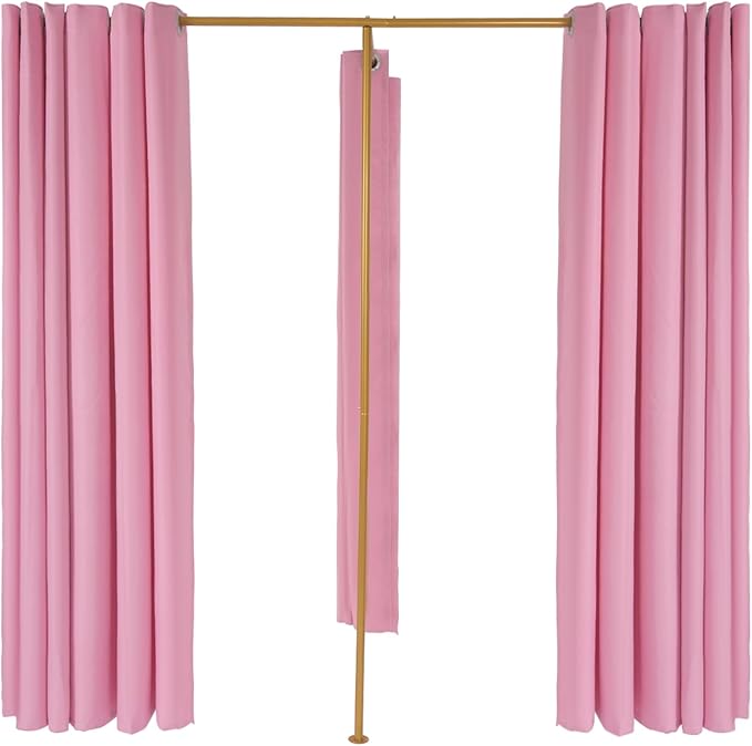 Clothing Store Fitting Room, Clothing Store Dressing Room, F-Shaped Room Privacy Protection Changing Room Divider, Dressing Room Fitting Room for Boutique, Curtain Room Divider (F-Shaped-Pink)