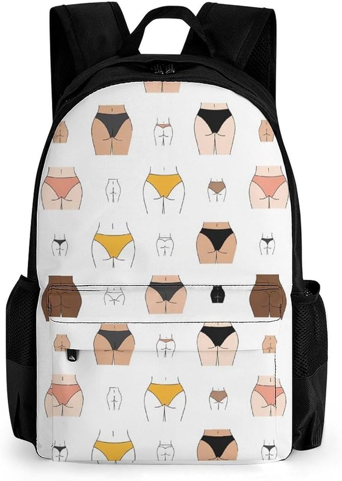 Daypack Anti-Theft Multipurpose Large Capacity Shoulder Bag, Naked Butt Yellow Black White Skintones Funny Travel Hiking Camping Rucksack With Smooth Zippers