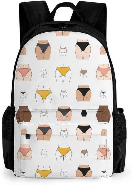 Daypack Anti-Theft Multipurpose Large Capacity Shoulder Bag, Naked Butt Yellow Black White Skintones Funny Travel Hiking Camping Rucksack With Smooth Zippers