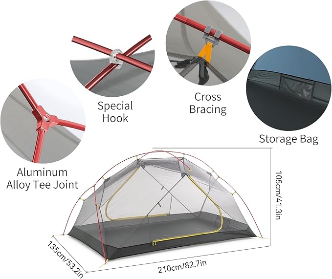 Naturehike Mongar 2 Person 3 Season Camping Tent Ultralight Backpacking Tent for Hiking Cycling