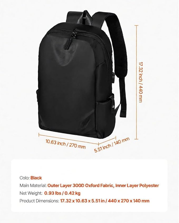 Lightweight Backpack 26L, Hiking Backpack with USB Charging Port & Anti-Theft Pocket, Water-Resistant Travel Laptop Backpack Fits 15.6 Inch, for Men Women College Commuting Camping Riding