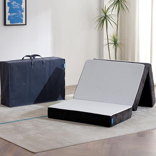 Odorless Foldable Mattress Twin XL 80" x 38" x 6", 6 Inch Folding Foam Mattress with Storage Bag, Fiberglass Free Trifold Memory Foam Mattress for RV, Guest Bed