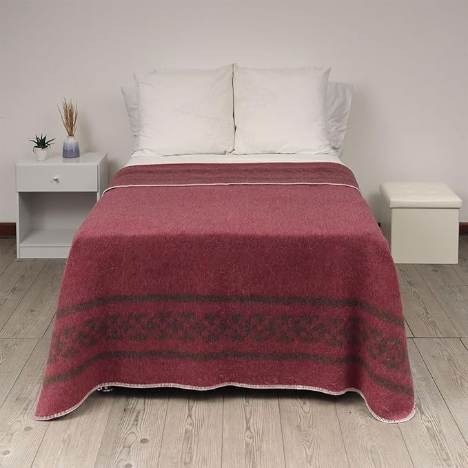 Inca Wall - Thick Alpaca Wool Blanket Heavyweight Camping Outdoors Indoors Soft Peru Twin Size New Ethnic Design (Soft Wine/Brown, Twin Size)