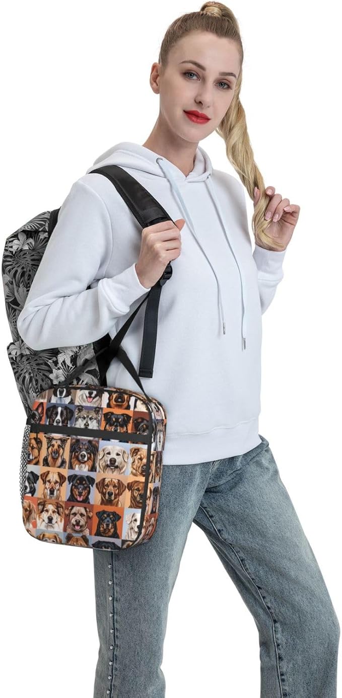 Cute Dog Insulated Lunch Box for Women Men Playful Pet Design Lunch Bag for Work,Picnic,Travel,Hiking,Beach or Fishing Polyester Animal Lovers Lunch Box