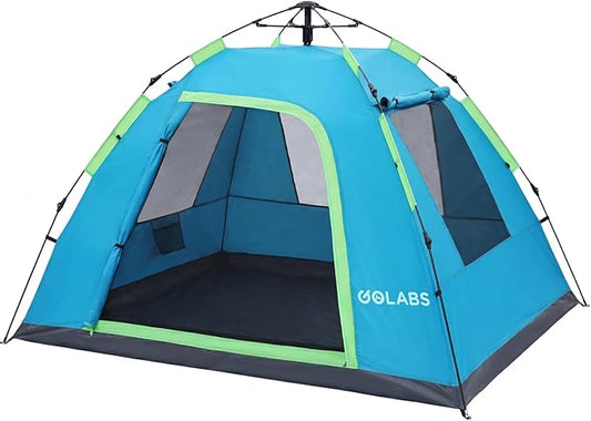 Golabs CT3 2 Person Instant Camping Tent, 1-Minute Setup by Pre-Attached Pole, 4 Side Mesh & Door Ventilation, Lightweight 4.8lbs Portable Design with Carry Bag, Inner Storage Pockets & Hooks for Park