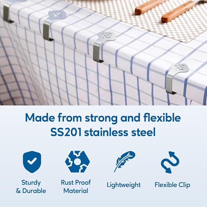 6 Pcs Picnic Tablecloth Clips for Outdoor Tables - Stainless Steel Table Cloth Clip, Fits for 1.9” Thick Tables, Metal Clamps for Picnic Table Clips, Dining Table Cloth Holder