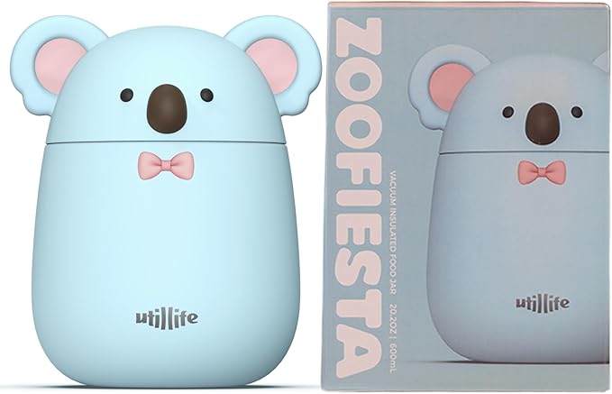 Zoofiesta Insulated Stainless Steel Food Container 20.2oz – Leakproof & Portable –Keeps Food Hot 12hours Cold for 24Hours – Perfect for Kids, School, Work & Travel (Koala)
