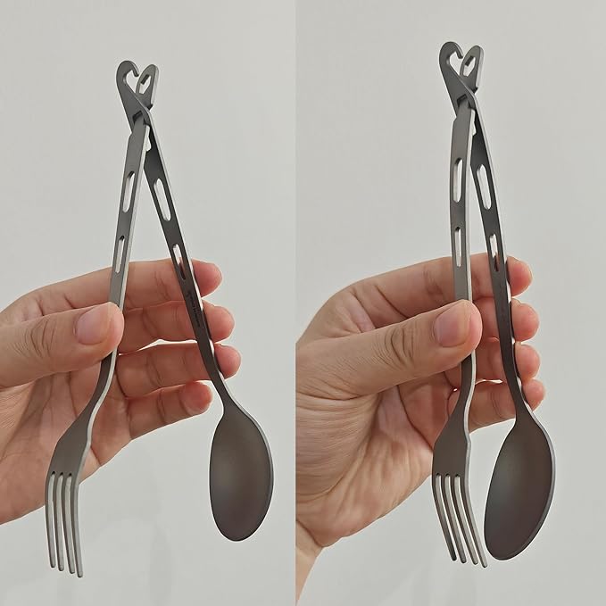 Titanium Fork Spoon Knife Set - Camping Tongs | Ultralight Backpacking Utensils, Travel Cutlery Set, Heat-Resistant & Rustproof, Hiking Survival Gear (Knife+ Fork+ Spoon)
