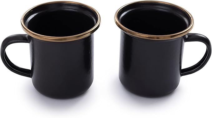 Barebones 5-Ounce Enamel Espresso Cup Set of 2 - Small Coffee Mug and Tea Cup - Stainless Steel Rim Camping Mug for Indoor and Outdoor Use (Charcoal)