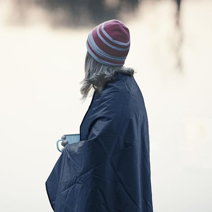 Sherpa Warm Outdoor Camping Blanket - Waterproof Stadium Blanket for Cold Weather, Camp, Sports Mom and Concert - Camping Quilt 80" X 58" (Blue)