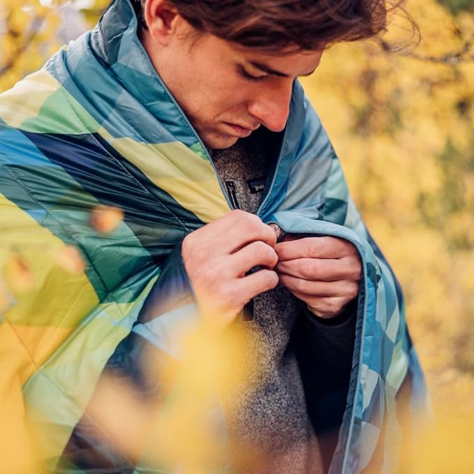 Rumpl Original Puffy Blanket - Warm, Water-Resistant Camping Blanket with 100% Recycled Synthetic Insulation, 52"x75", Original Puffy V1, Sunset Fade