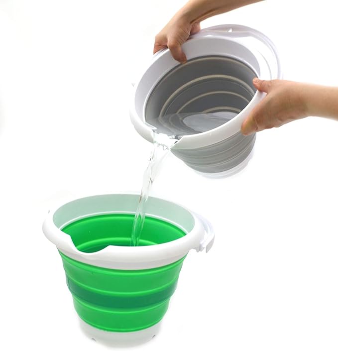 SAMMART 5L / 1.32 Gallon Collapsible Plastic Bucket - Foldable Round Tub - Portable Fishing Water Pail - Space Saving Outdoor Waterpot (5L Round, Grey)