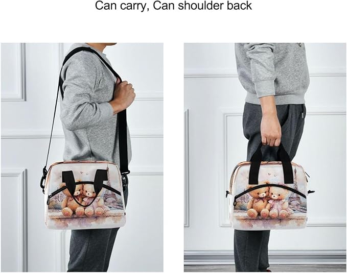 ALAZA Bear Bow Eiffel Tower Lunch Box for Men Women Adults Insulated Lunch Bag Cooler Bag with Adjustable Shoulder Strap for Work Picnic Travel