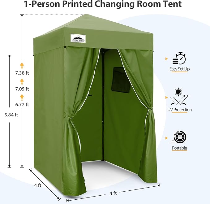 EAGLE PEAK Flex Ultra Compact 4x4 Pop-up Canopy, Sun Shelter, Changing Room, Portable Privacy Canopy Cabana for Pool, Fashion Photoshoots, or Camping, Army Green
