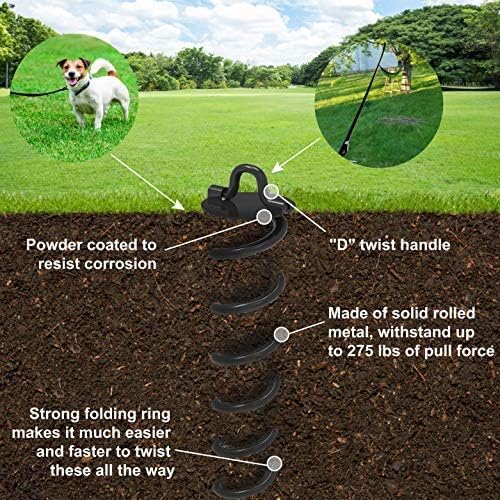 ABCCANOPY 16" Spiral Ground Anchor with Straps for Anchor Swings Set Down, Tent (Black)