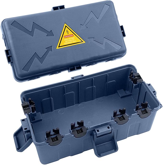 Hrensaw Medium Outdoor Electrical Box(10.6x5.5x4.5inch),Weatherproof Connection Box w/6 Cable Entry,IP54 Waterproof Cord Cover Protect Power Strip,Timer,Plug,Holiday Lights,Premium Gray