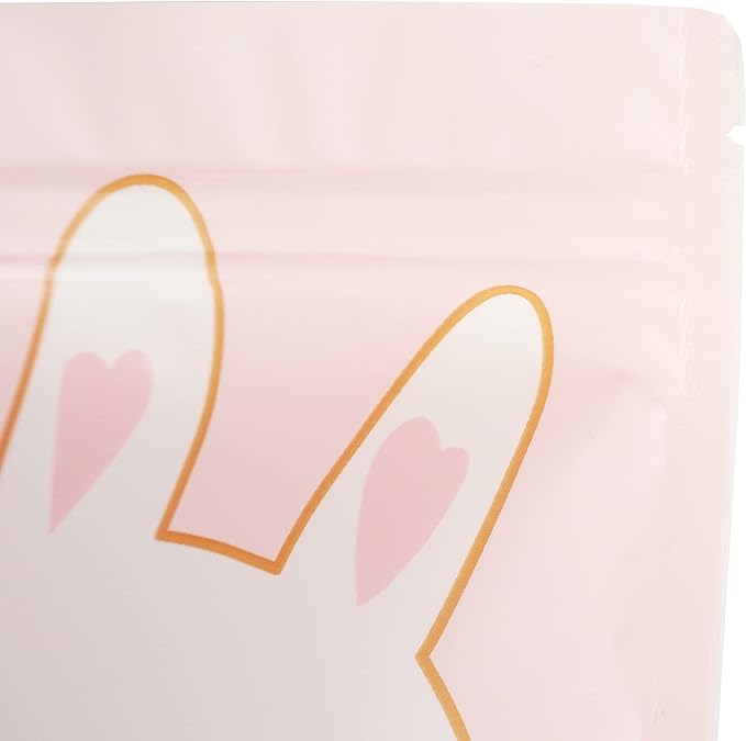 QQ Studio 100 Animal Designed Snack Bags, Plastic Bakery Bags, Cute Favor Bags for Snacks, Pastel Cookie Bags with Window, Zipper Seal Treat Storage Bags (5 Inch x 7 Inch, Pink Bunny)